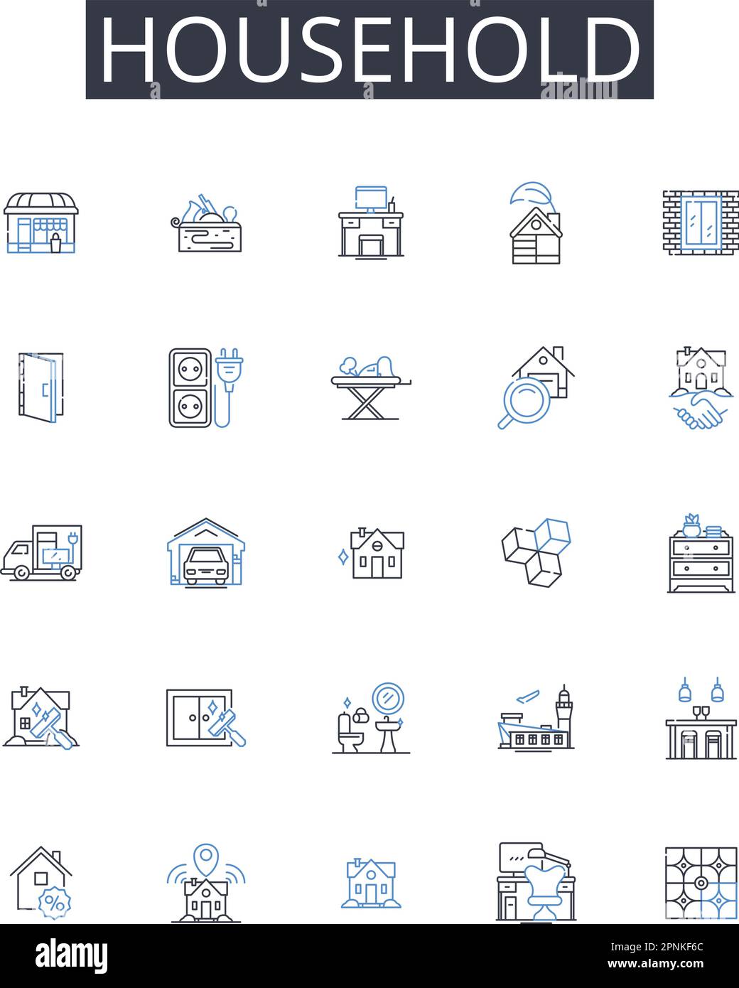 Household line icons collection. Planning, Coordination, Logistics, Rehearsal, Practice, Preparation, Organization vector and linear illustration Stock Vector