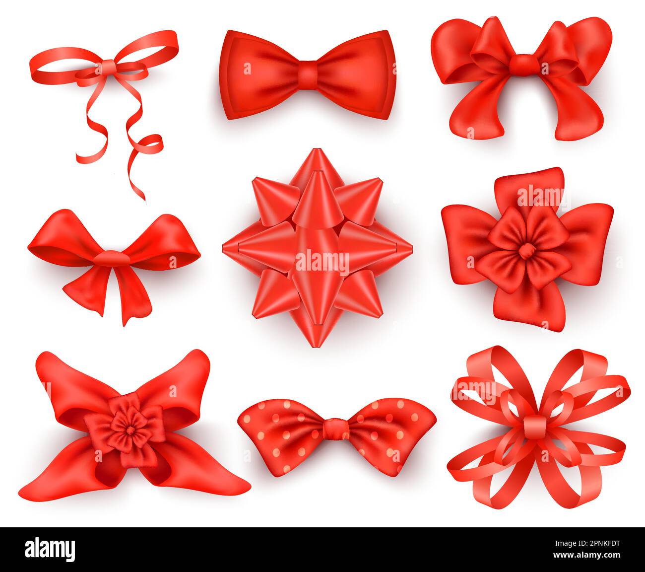 Red gift bows for cards boxes presentation valentines day realistic set