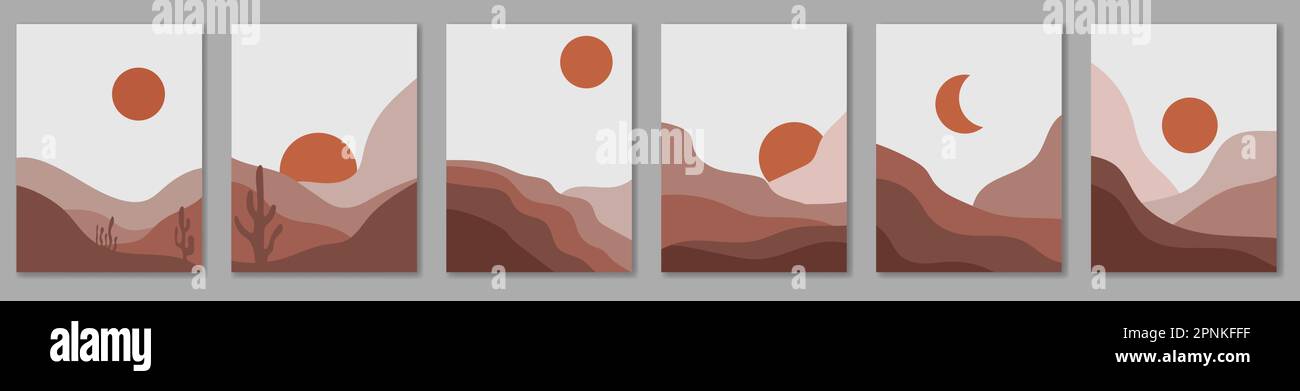 Abstract landscape background with mountains. Design for wall art home decoration, prints, digital and smart phone wallpaper, fabric Stock Vector