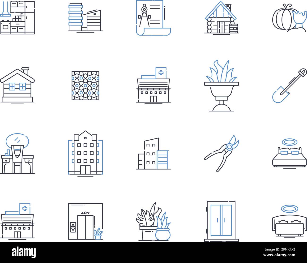 Healthcare facility line icons collection. Hospital, Clinic, Emergency