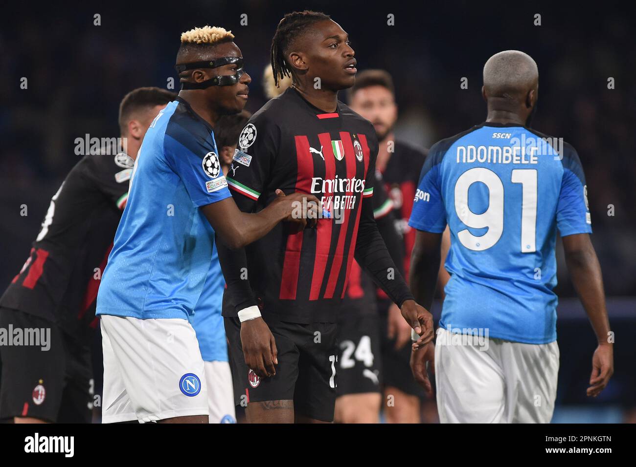 Naples Italy 18 Apr 2023 Rafael Leao Of AC Milan And Victor Osimhen naples-italy-18-apr-2023-rafael-leao-of-ac-milan-and-victor-osimhen