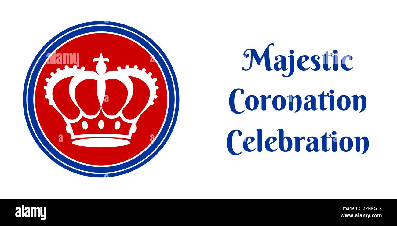 Celebrate the coronation of our new king. Elegant simple banner with the contours of the crown on a red round background and the inscription Majestic Stock Vector