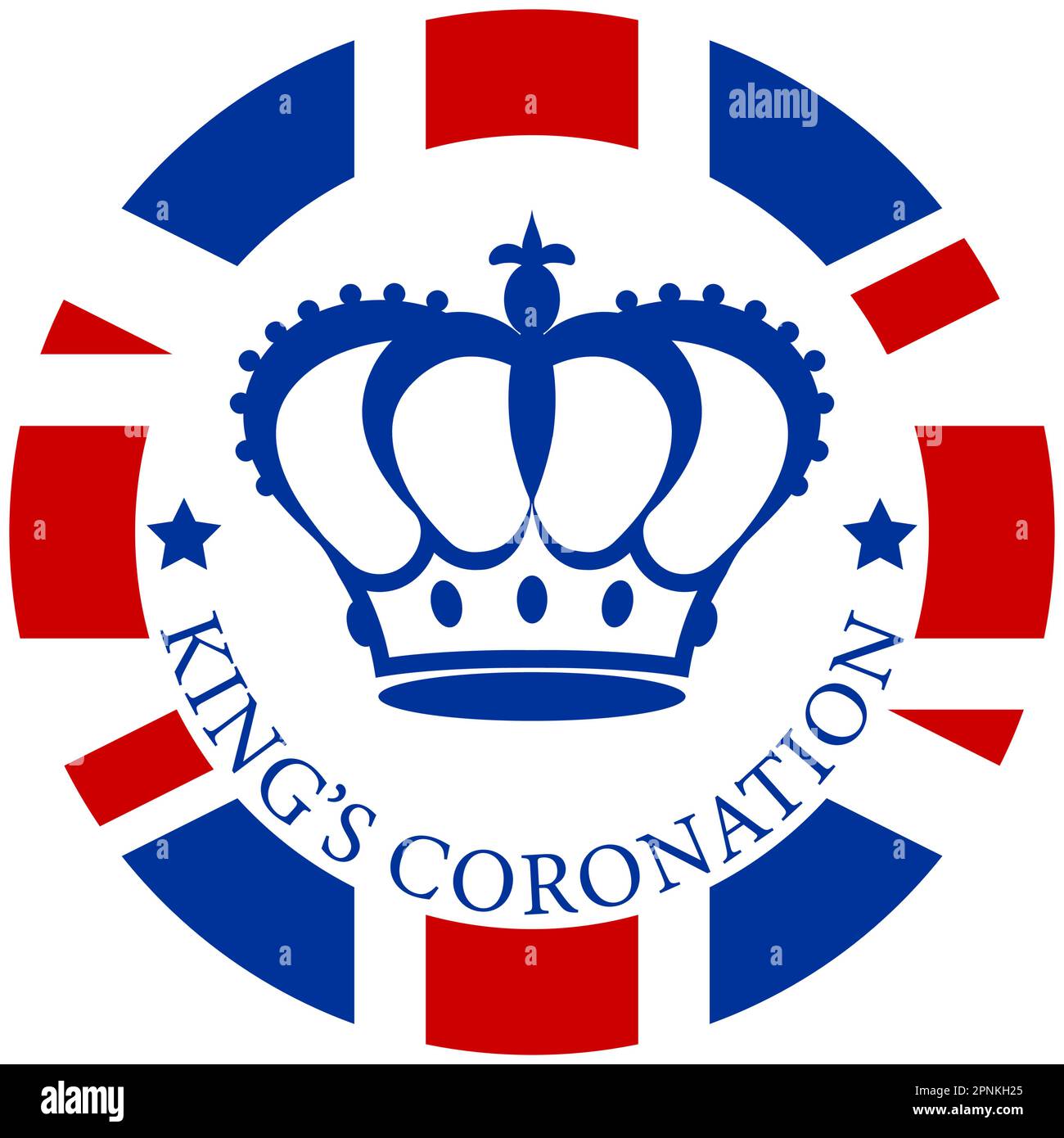 Royal crown in flat style on a round british flag background with text King's coronation. Badge, emblem, logo in honor of the coronation of the new Stock Vector
