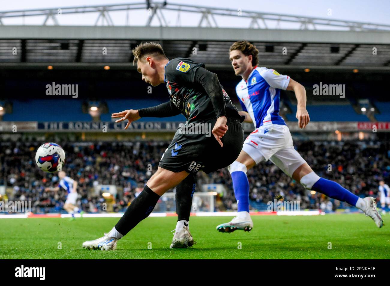 Callum Doyle #3 of Coventry City clears the ball during the Sky Bet Championship match Blackburn Rovers vs Coventry City at Ewood Park, Blackburn, United Kingdom, 19th April 2023  (Photo by Ben Roberts/News Images) Stock Photo