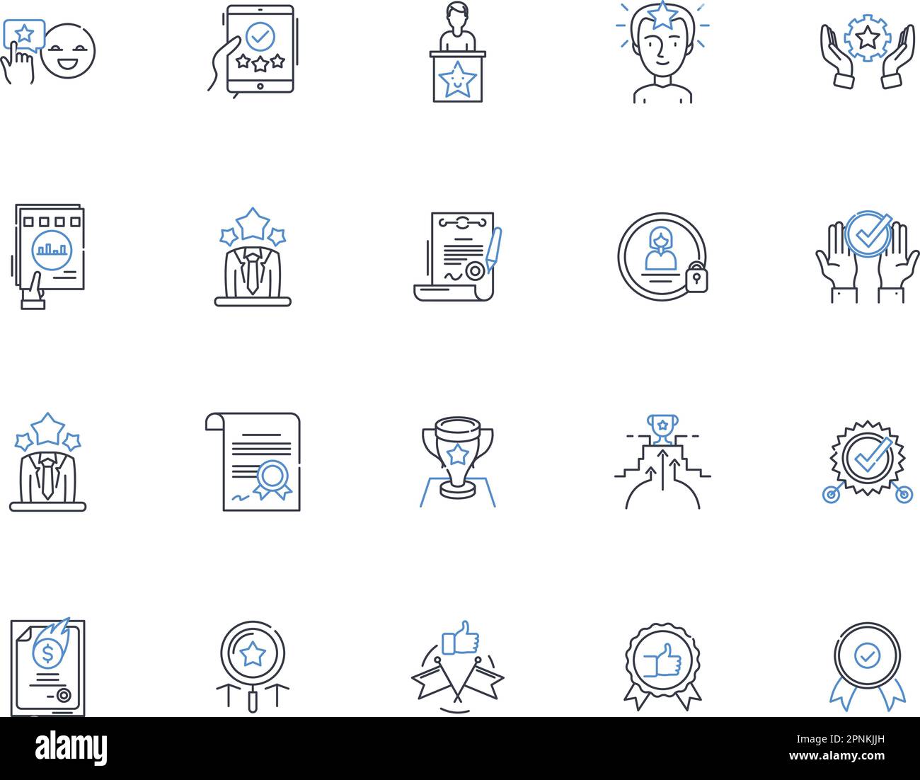 Commendations line icons collection. Recognition, Applause, Award, Honor, Tribute, Appreciation, Salute vector and linear illustration. Accolade,Kudos Stock Vector