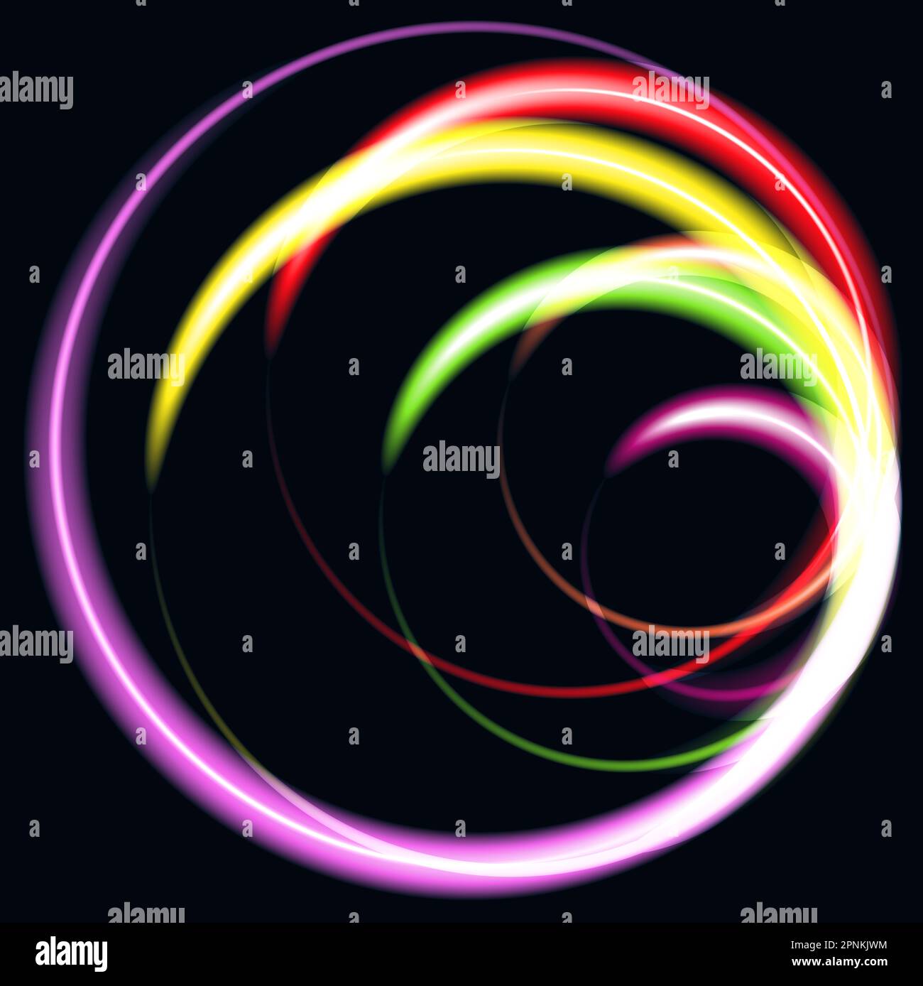 Multicolored neon circles on a dark background Stock Photo