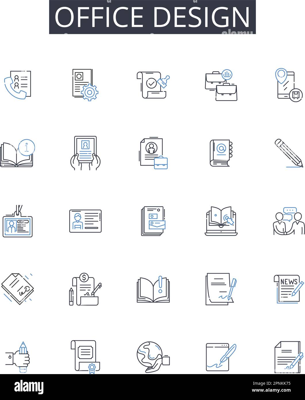 Office design line icons collection. Home decor, Website development, Digital marketing, Web design, Business planning, Graphic design, Creative Stock Vector