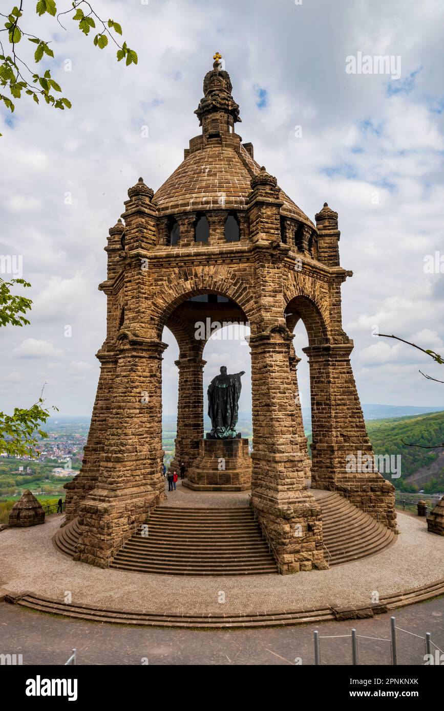 The Emperor William Monument ('Kaiser-Wilhelm-Denkmal'), a colossal monument above the Weser gorge of Porta Westfalica, Germany Stock Photo