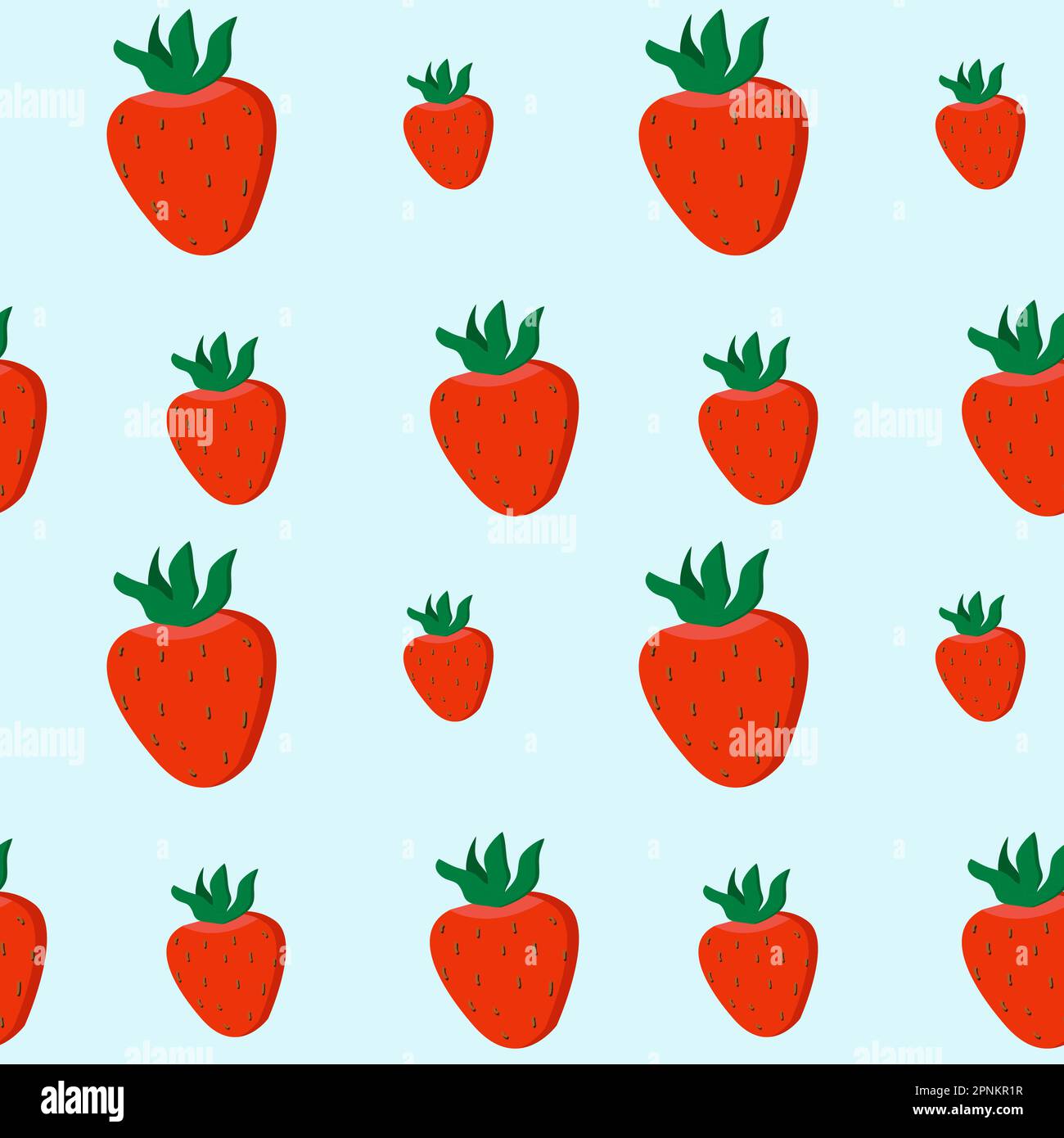 Strawberry seamless vector pattern. Red strawberries and green leaves on blue background. Vector Stock Vector