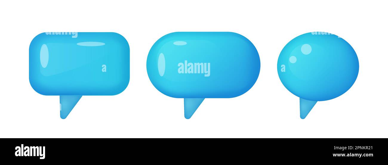 3d blue speech bubble, social media chat message icon. Set of bubbles ...