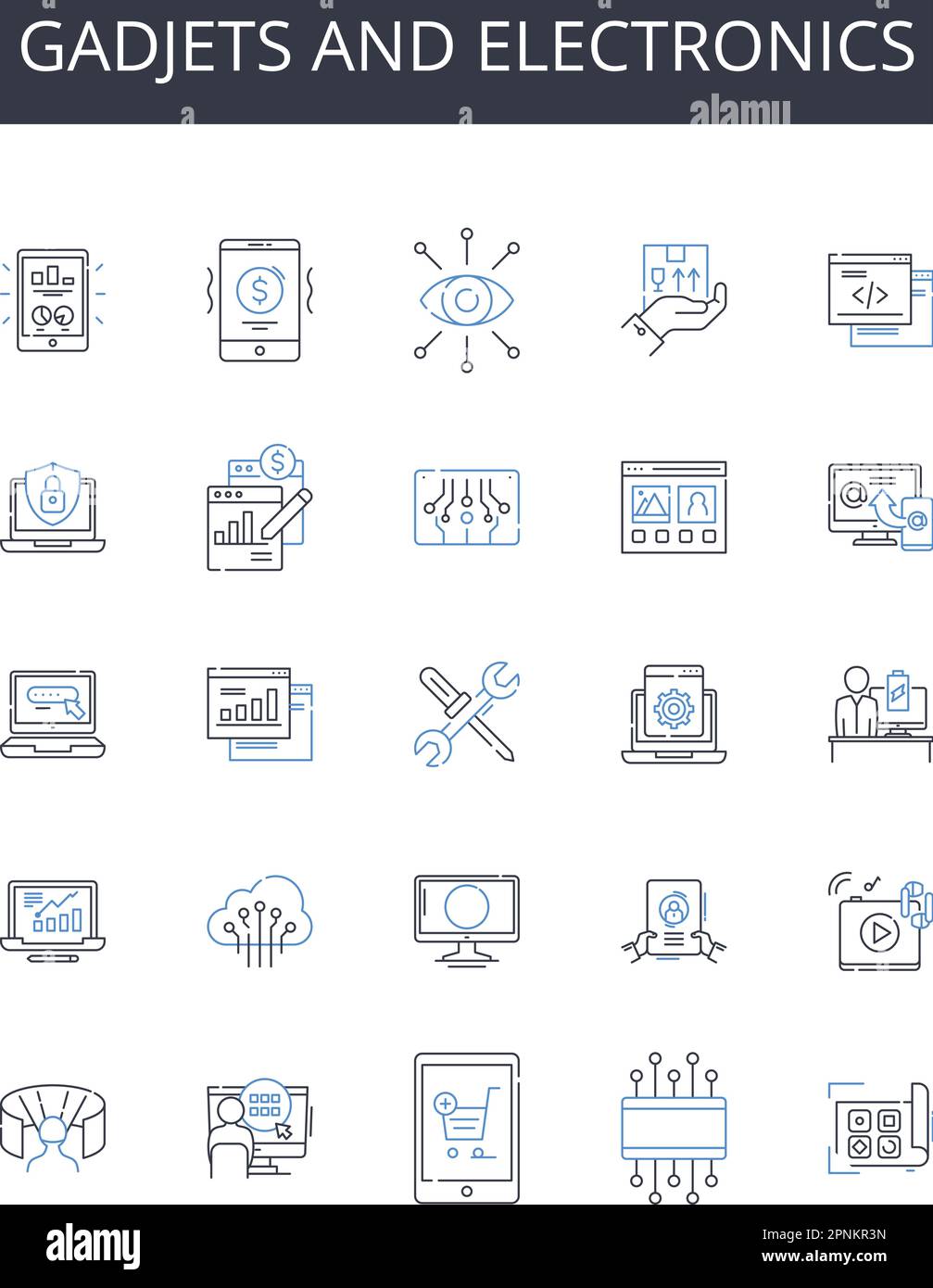 Gadjets and electronics line icons collection. Revenue, Mtization ...
