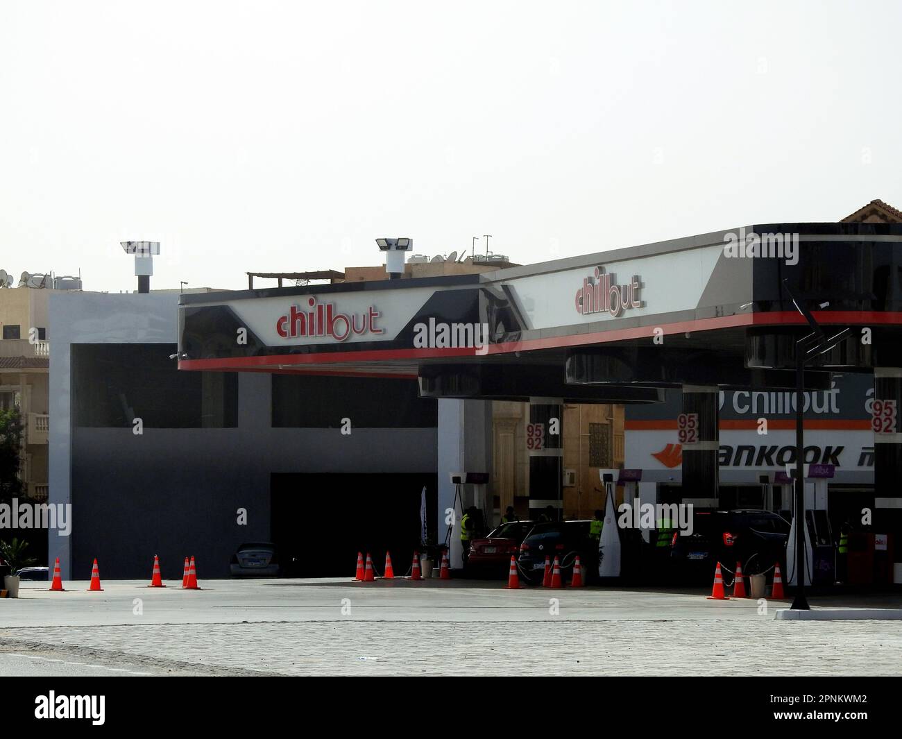 Cairo, Egypt, April 18 2023 Chillout gas and oil station, a petrol gas