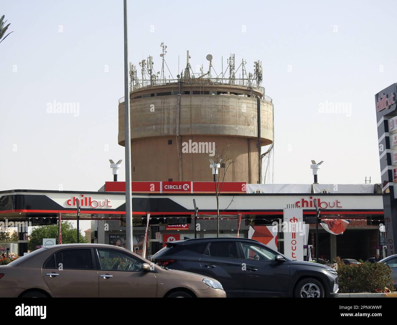 Cairo, Egypt, April 18 2023: Chillout gas and oil station, a petrol gas station in new Cairo Egypt with stores and restaurants inside the station, and Stock Photo