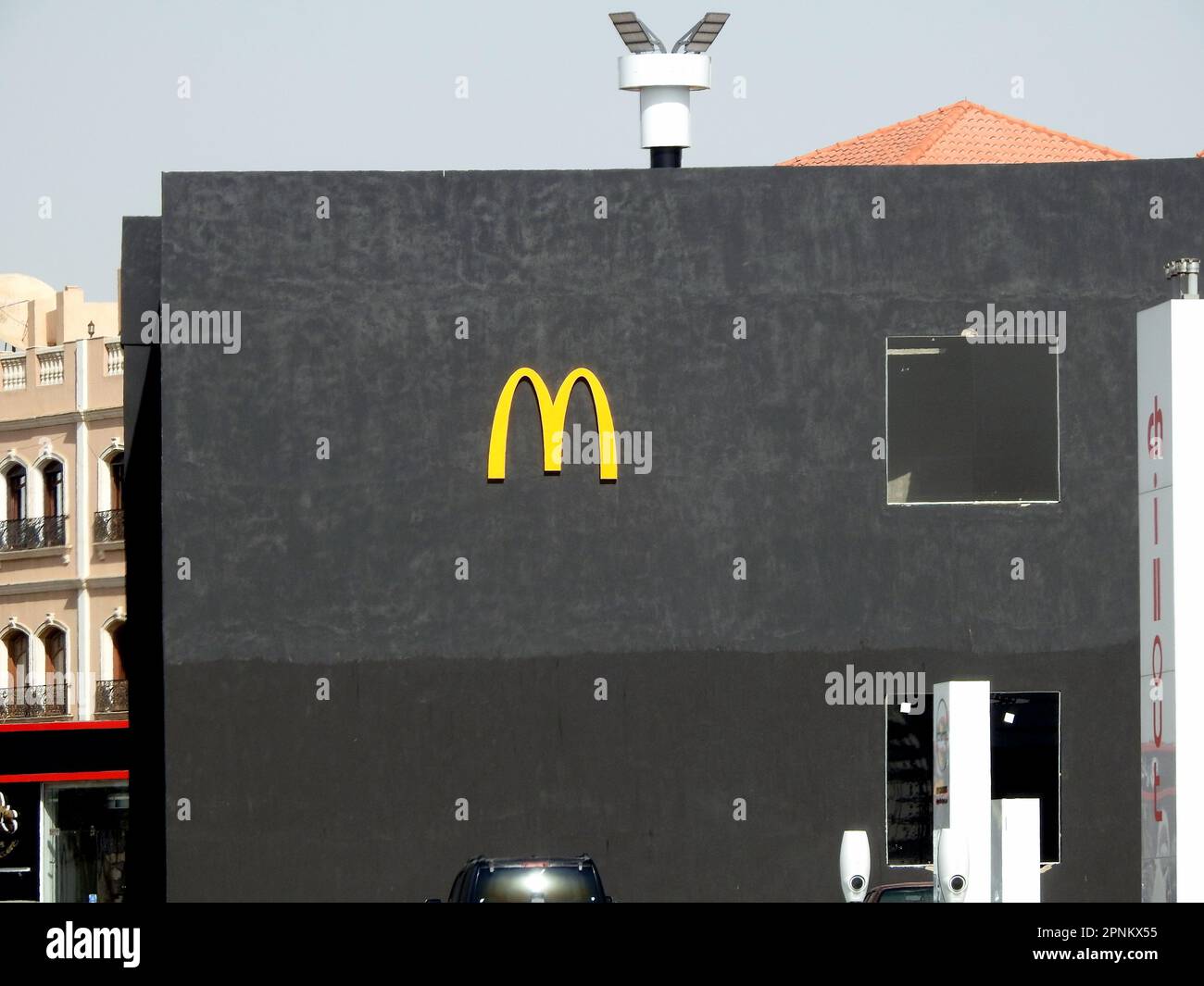 Cairo, Egypt, April 18 2023 Chillout gas and oil station with EV