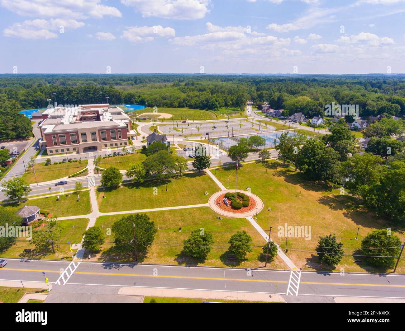 Wilmington historic town center aerial view at Town Common with