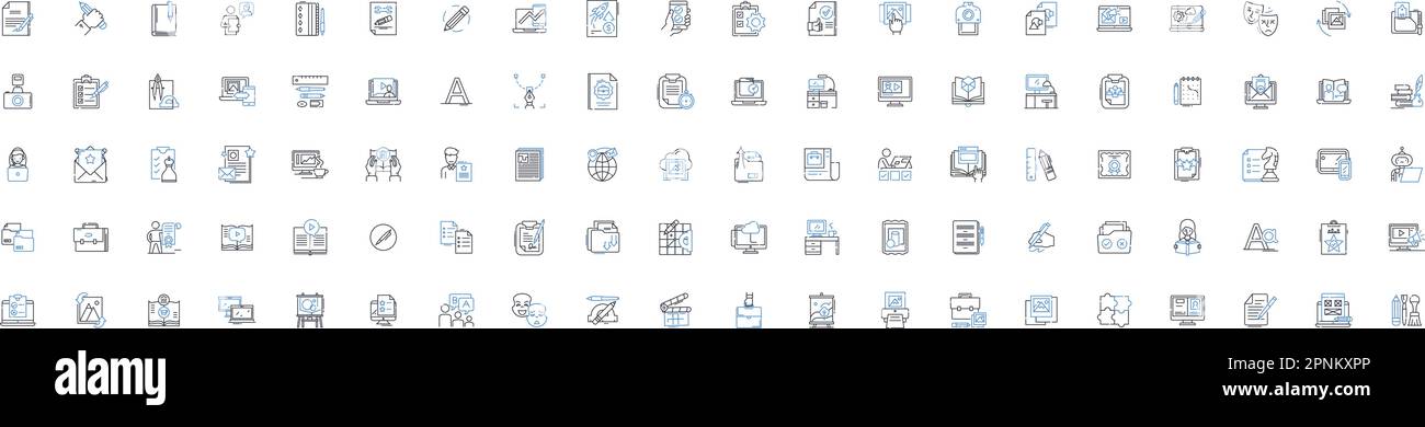 Collection line icons collection. Curation, Assortment, Trove, Compilation, Catalogue, Archive, Stockpile vector and linear illustration. Selection Stock Vector