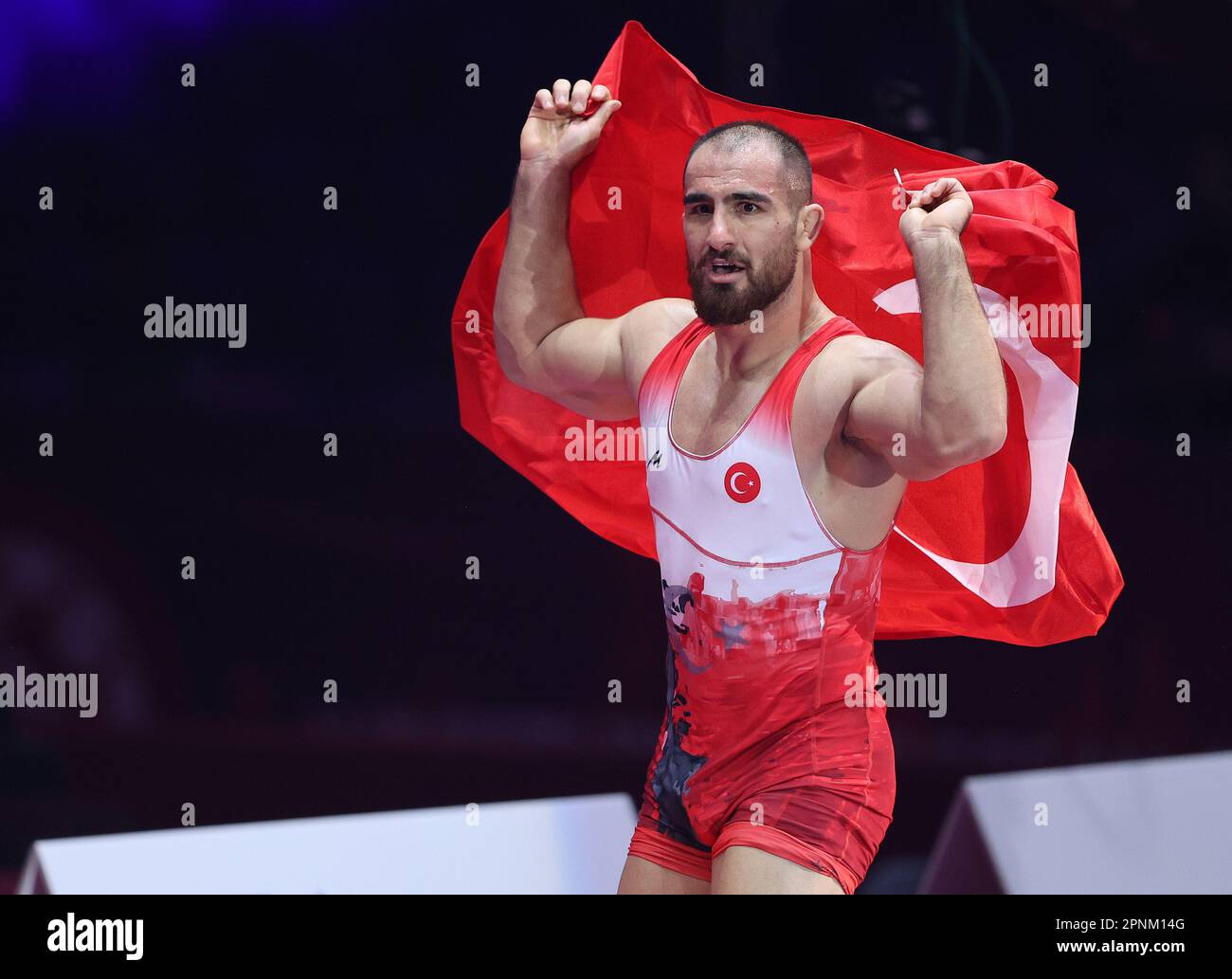 ZAGREB, CROATIA [APRIL 19] Feyzullah Akturk of Turkey (red) competes