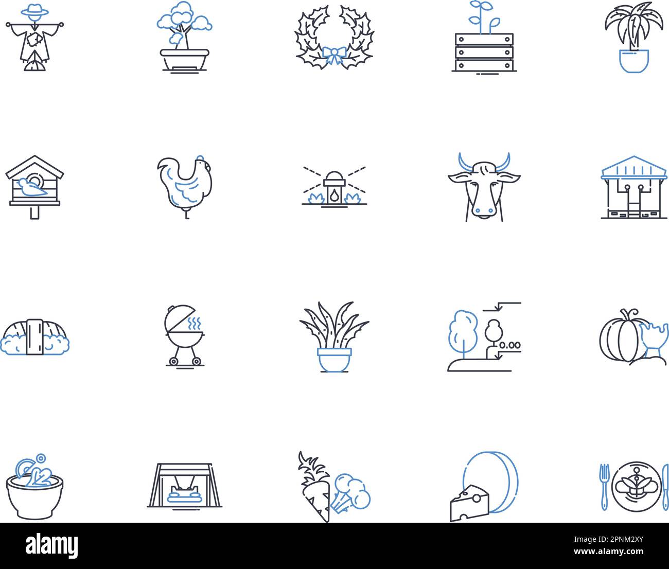 Crop production line icons collection. Agronomy, Soil, Irrigation, Fertilizer, Harvest, Planting, Plowing vector and linear illustration. Cultivation Stock Vector