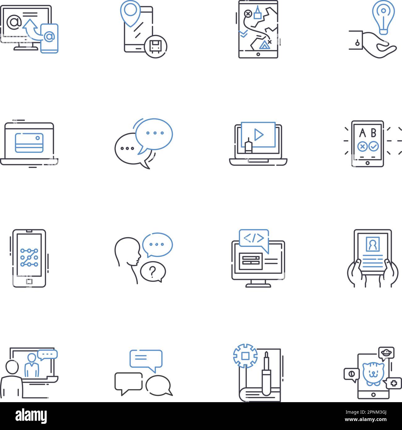 Marketing research line icons collection. Insights, Surveys, Data, Analysis, Questionnaire, Sampling, Focus groups vector and linear illustration Stock Vector