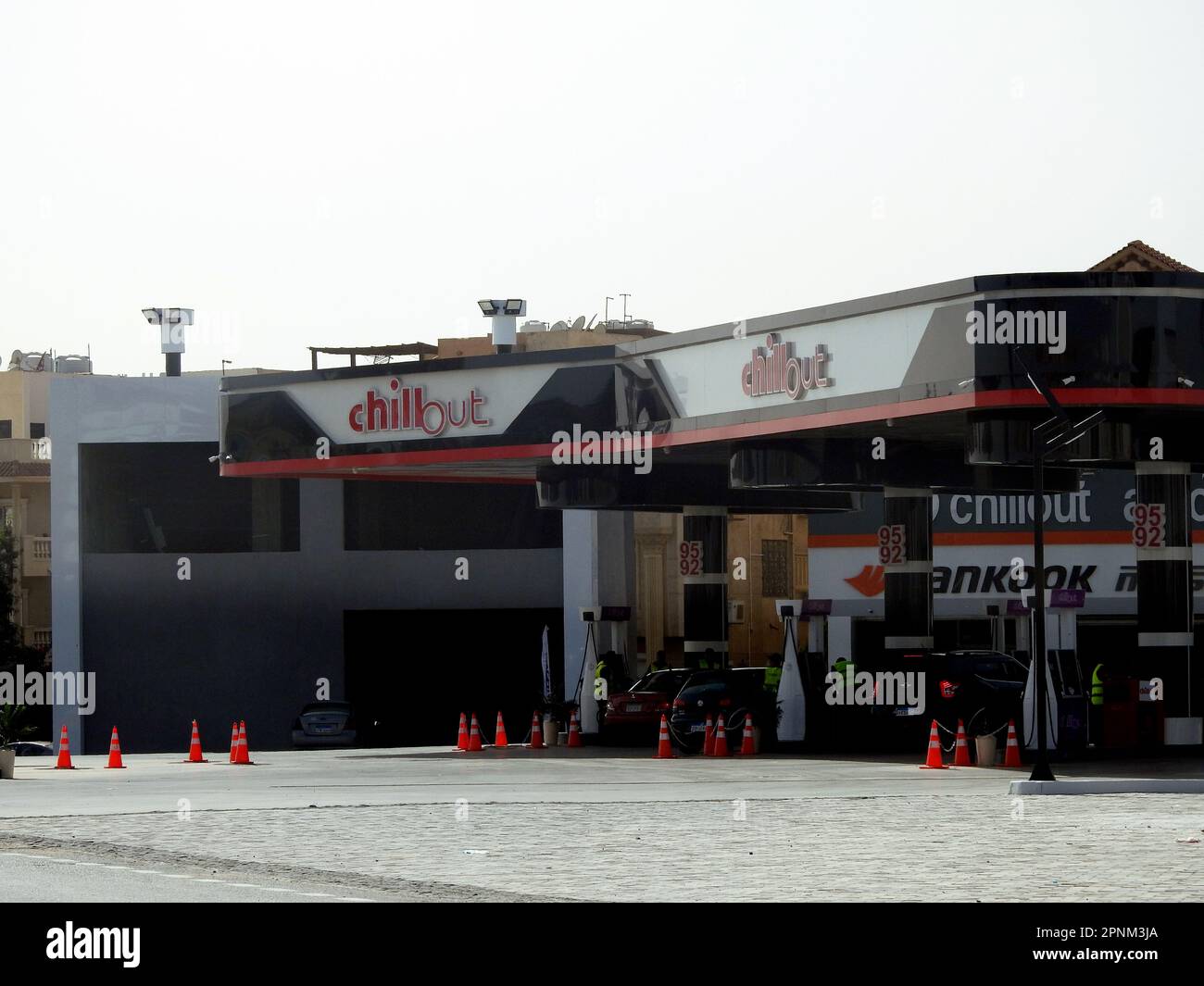 Cairo, Egypt, April 18 2023 Chillout gas and oil station, a petrol gas