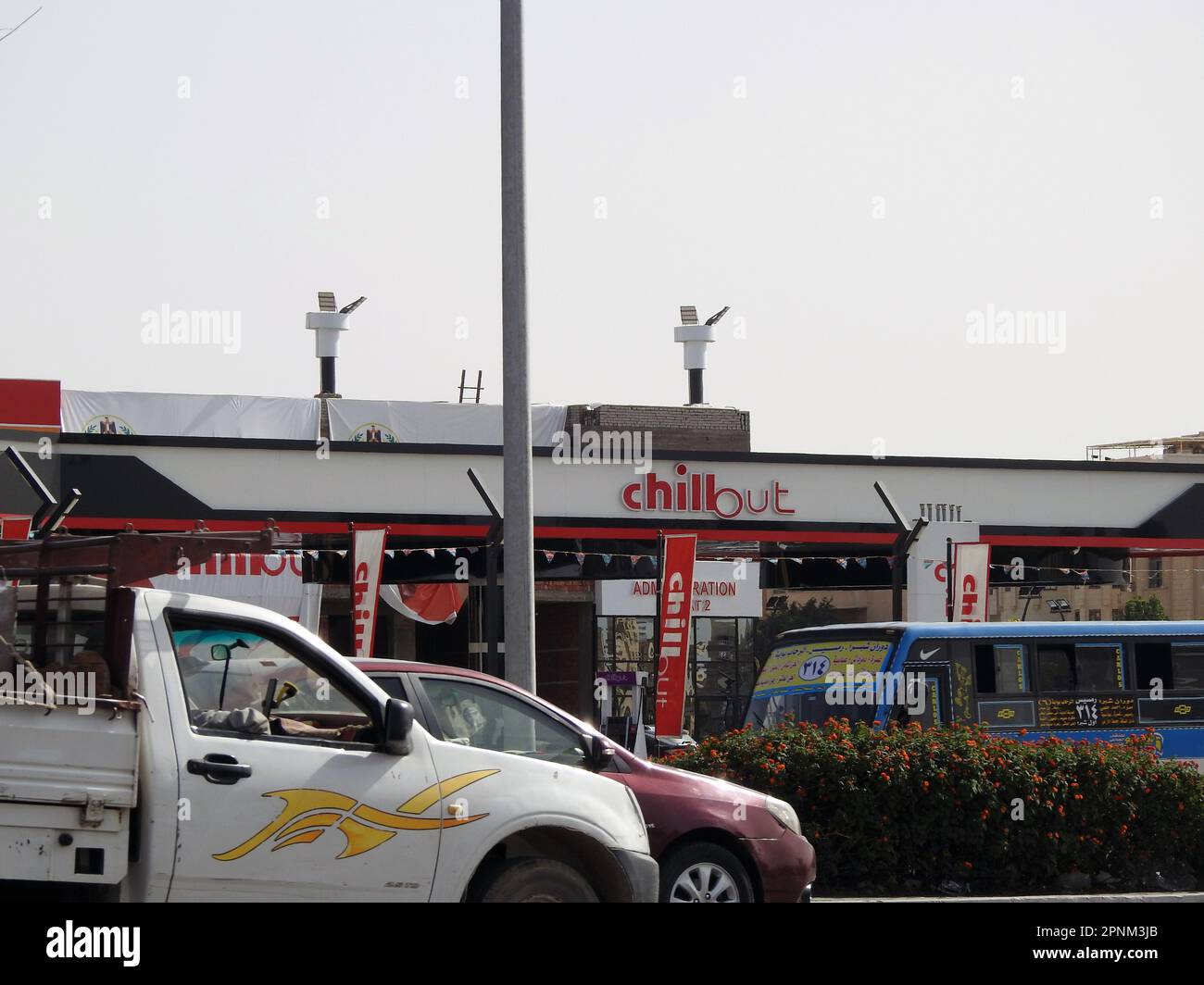 Cairo, Egypt, April 18 2023 Chillout gas and oil station, a petrol gas