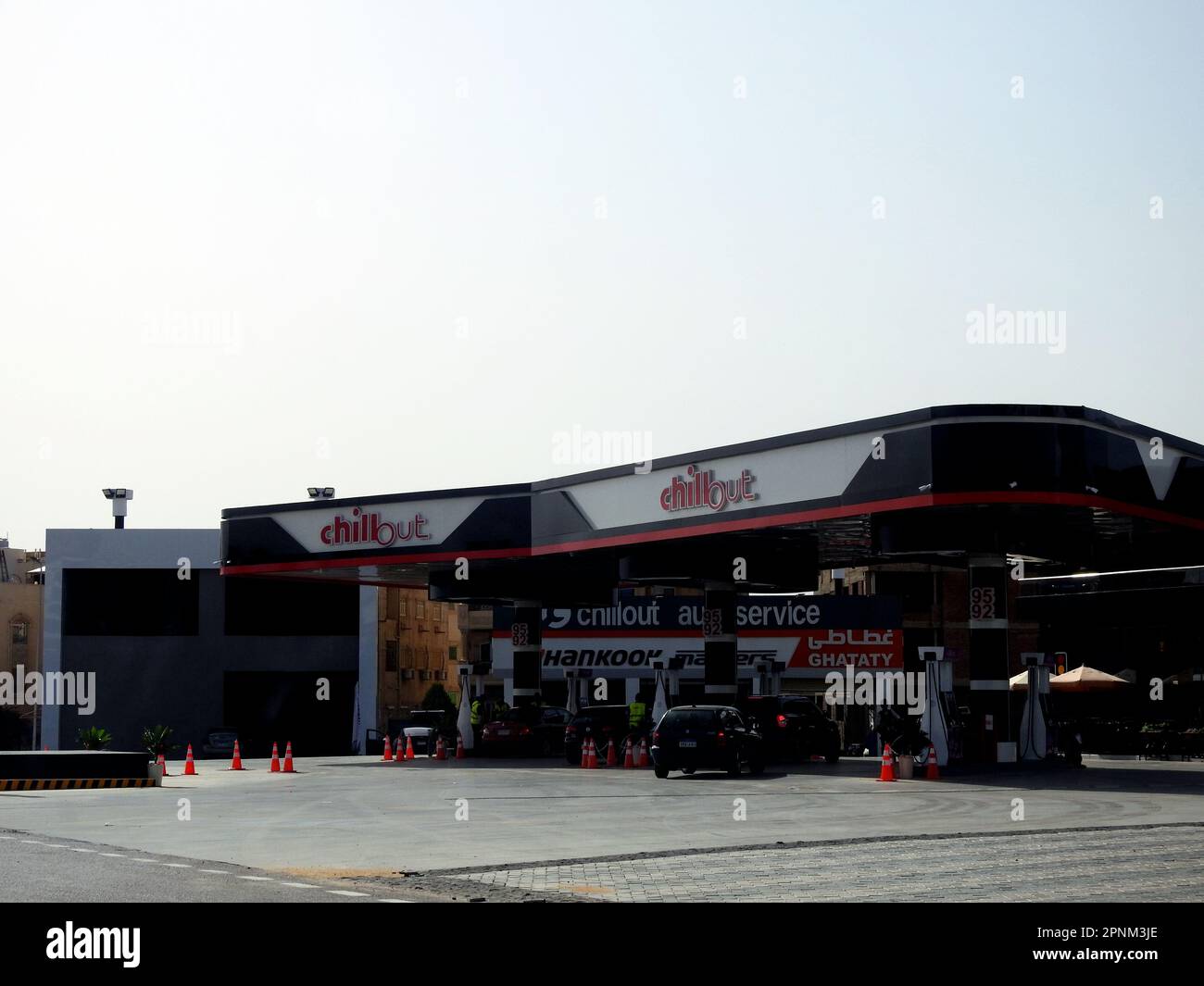 Cairo, Egypt, April 18 2023 Chillout gas and oil station, a petrol gas