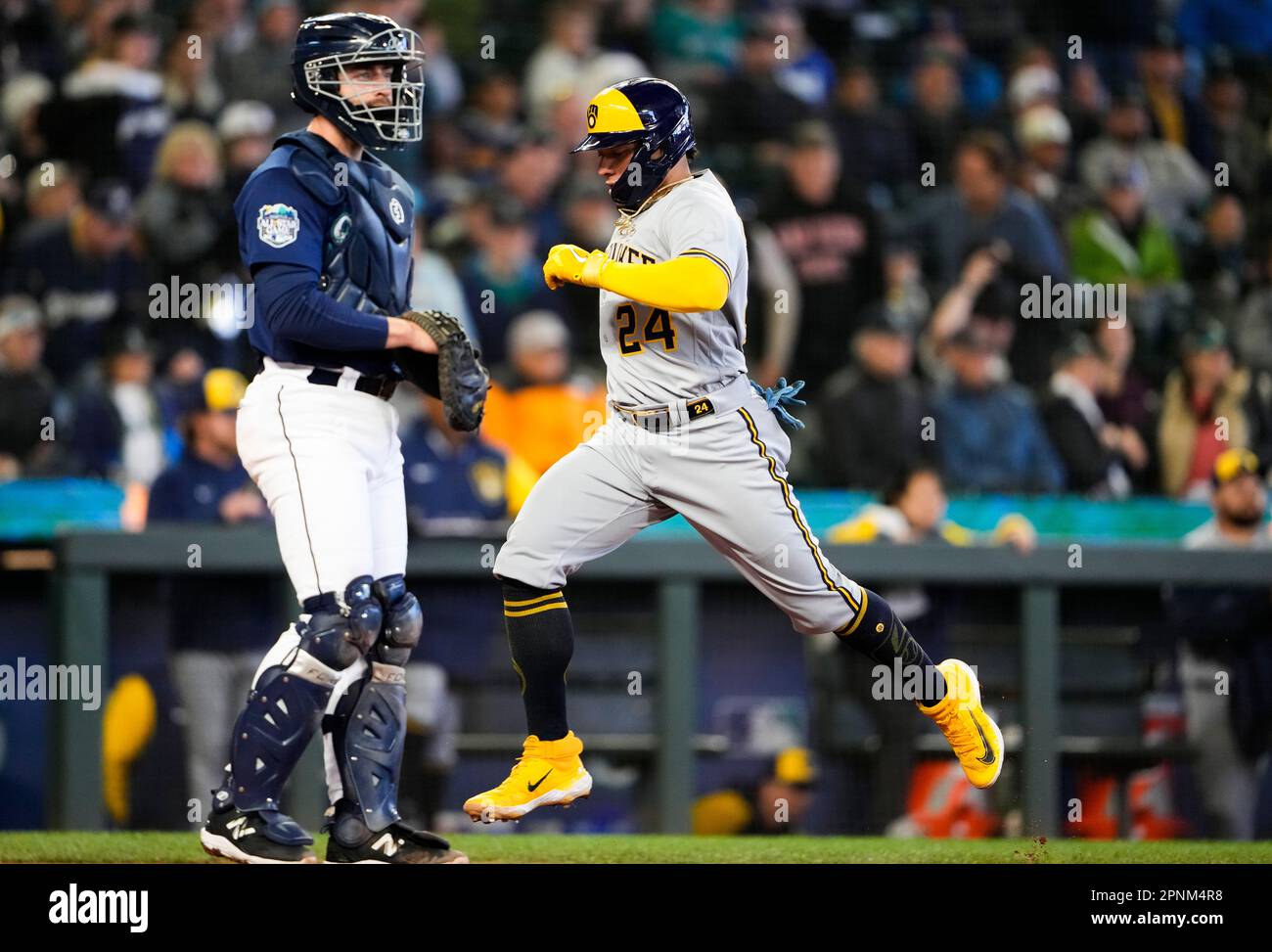 MILWAUKEE, WI - JUNE 08: Milwaukee Brewers catcher William Contreras (24)  bats during an MLB game against the Baltimore Orioles on June 08, 2023 at  American Family Field in Milwaukee, Wisconsin. (Photo by Joe Robbins/Icon  Sportswire) (Icon
