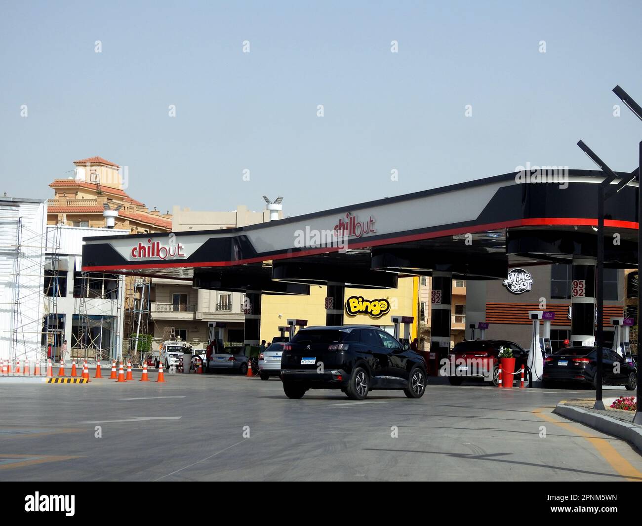 Cairo, Egypt, April 18 2023 Chillout gas and oil station, a petrol gas