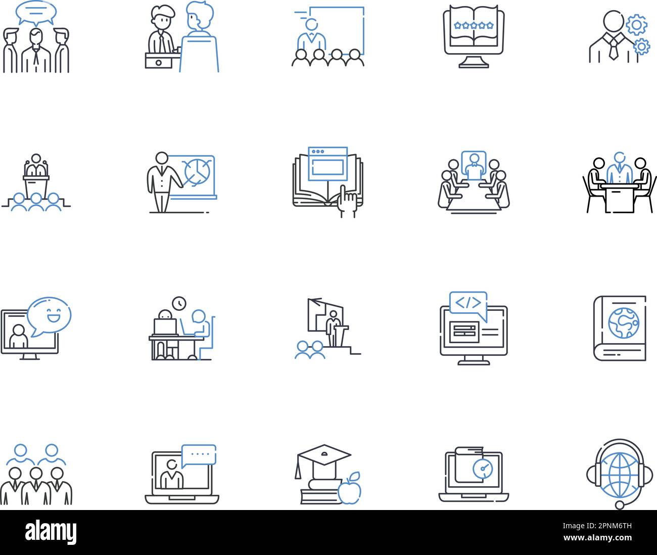 Demonstrating line icons collection. Presenting, Showcasing, Exhibiting, Displaying, Illustrating, Explaining, Representing vector and linear Stock Vector