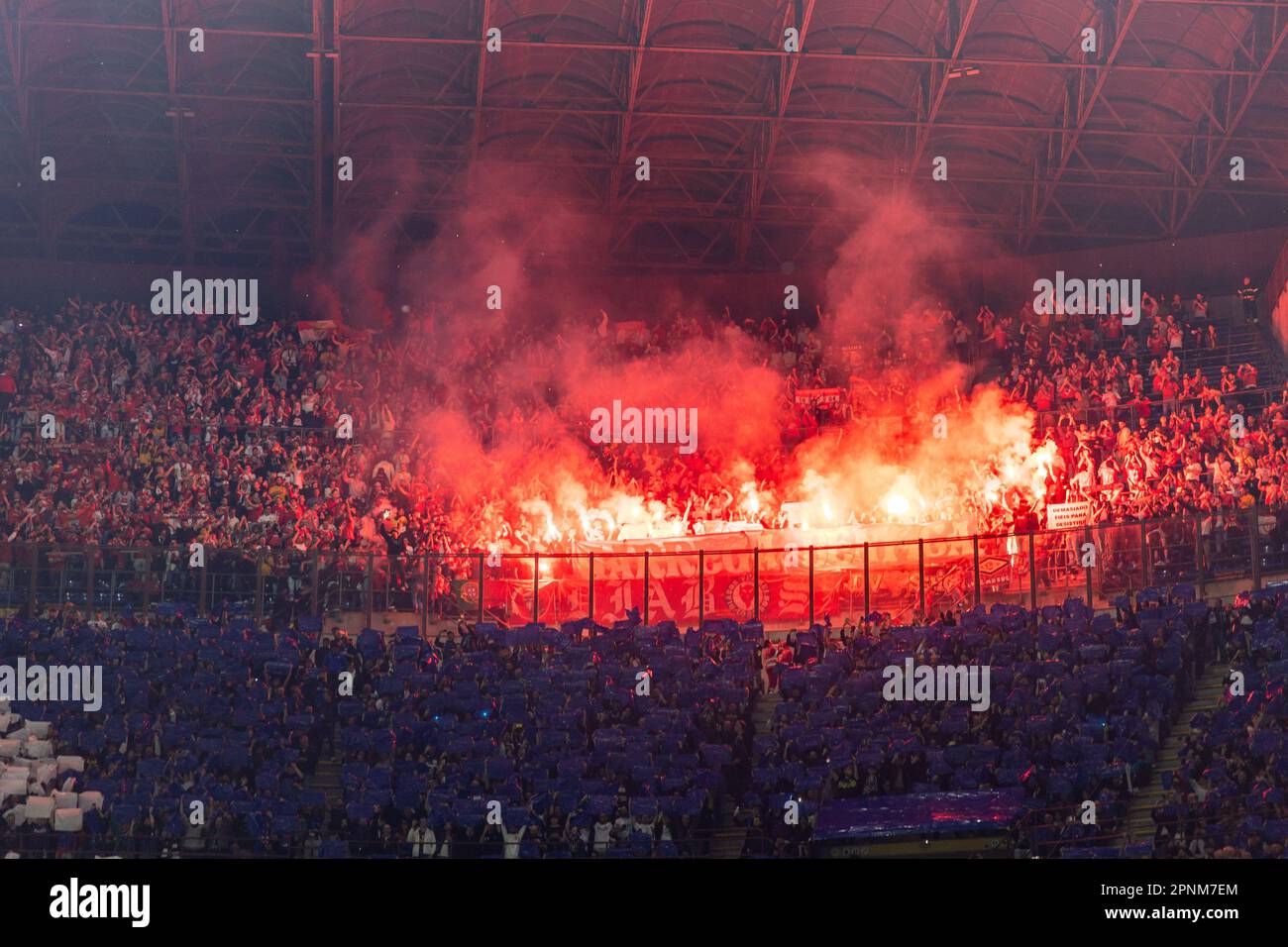 Milan, Italy - april 19 2023 Quarter final champions league - Inter-Benfica - fireworks supporters benfica in milan Credit: Kines Milano/Alamy Live News Stock Photo