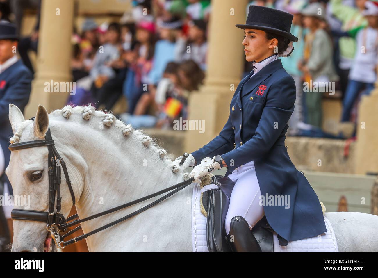 April 19, 2023: April 19, 2023 (Ronda, Malaga) Felipe VI is received by dozens of people upon his arrival at the bullring to participate in the commemoration of the 450th anniversary of the Real Maestranza de CaballerÃ-a de Ronda. It was attended by some 2,500 schoolchildren from the SerranÃ-a de Ronda. (Credit Image: © Lorenzo Carnero/ZUMA Press Wire) EDITORIAL USAGE ONLY! Not for Commercial USAGE! Stock Photo