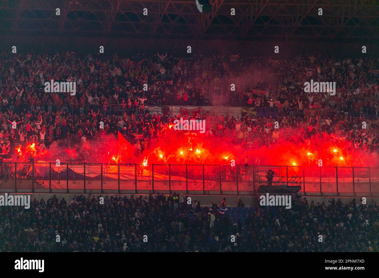 Milan, Italy - april 19 2023 Quarter final champions league - Inter-Benfica - fireworks supporters benfica in milan Credit: Kines Milano/Alamy Live News Stock Photo