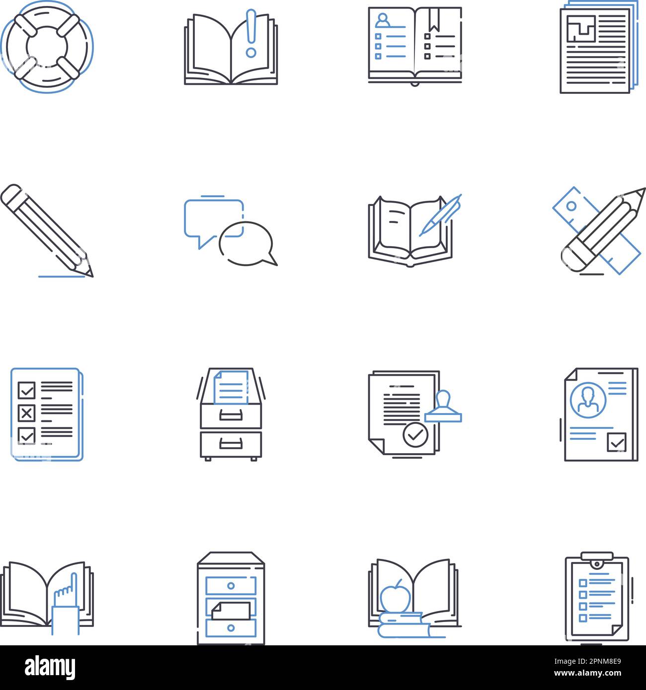 Virtual education line icons collection. E-learning, Cyberlearning, Distance learning, Tele-education, Online learning, Remote learning, Web-based Stock Vector