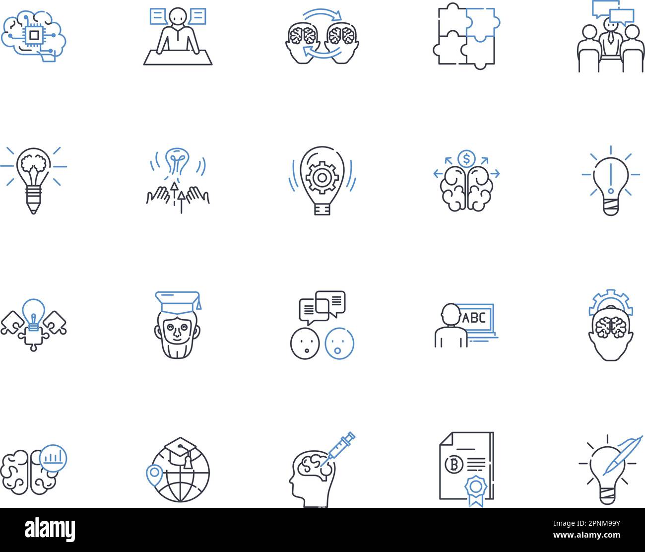Cognitive style line icons collection. Perception, Learning, Processing, Analysis, Synthesis, Attention, Memory vector and linear illustration Stock Vector