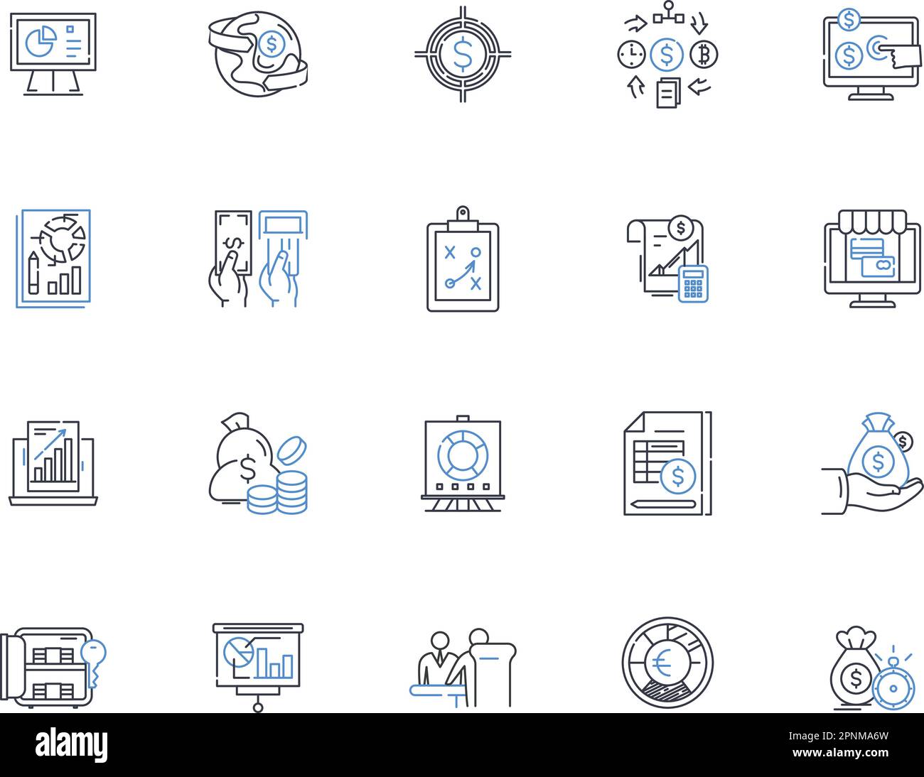 Debt line icons collection. Loan, Credit, Balance, Interest, Repayment, Default, Bankruptcy vector and linear illustration. Consolidation,Collections Stock Vector