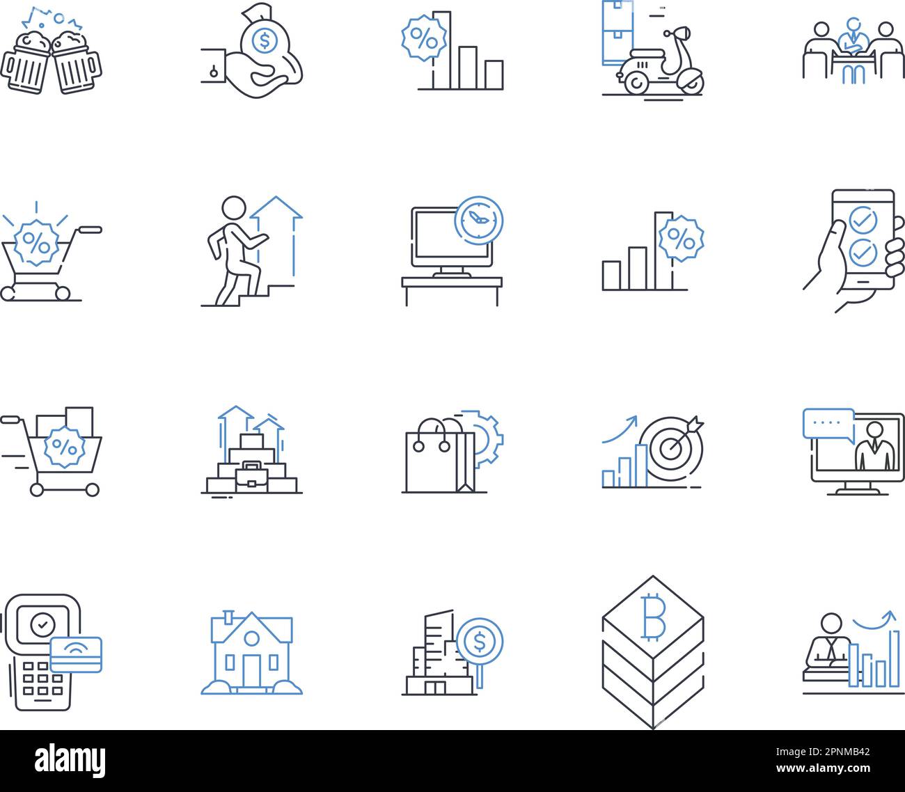 Selling and surplus line icons collection. Auctions, Clearance, Inventory, Liquidation, Merchandise, Overstock, Resale vector and linear illustration Stock Vector