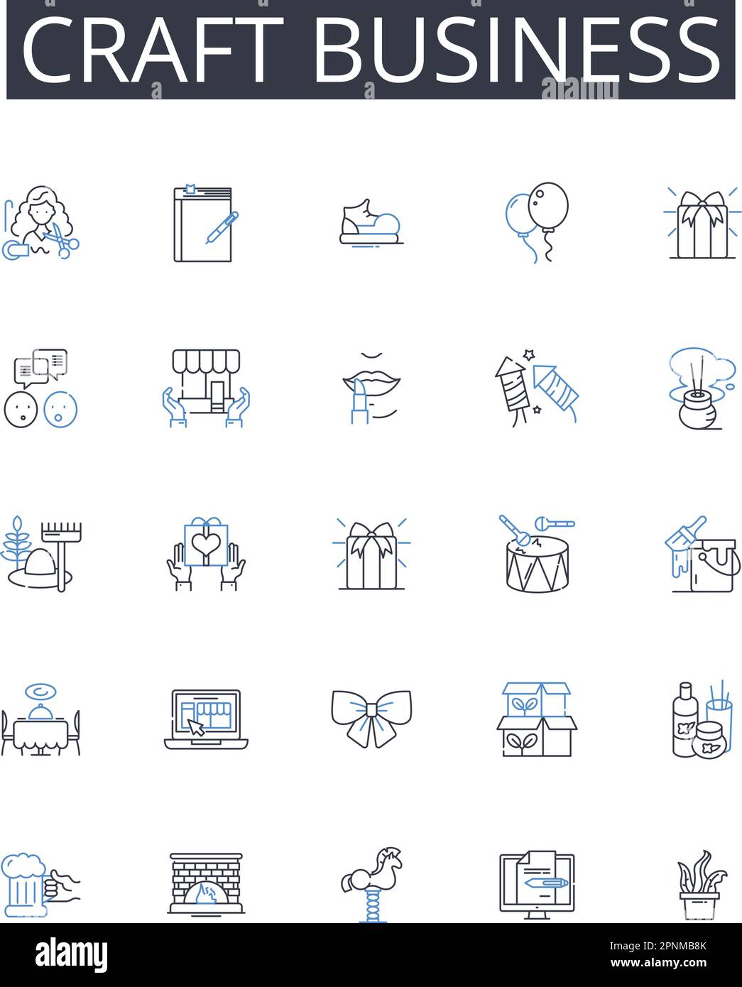 Craft business line icons collection. Handmade venture, Art marketplace