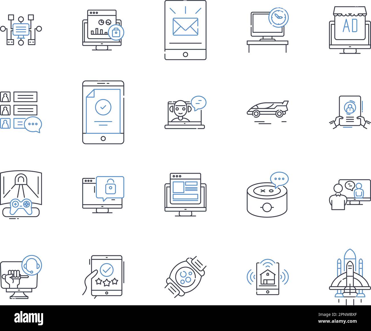 Big data line icons collection. Analytics, Volume, Velocity, Variety, Insights, Predictive, Optimization vector and linear illustration. Visualization Stock Vector