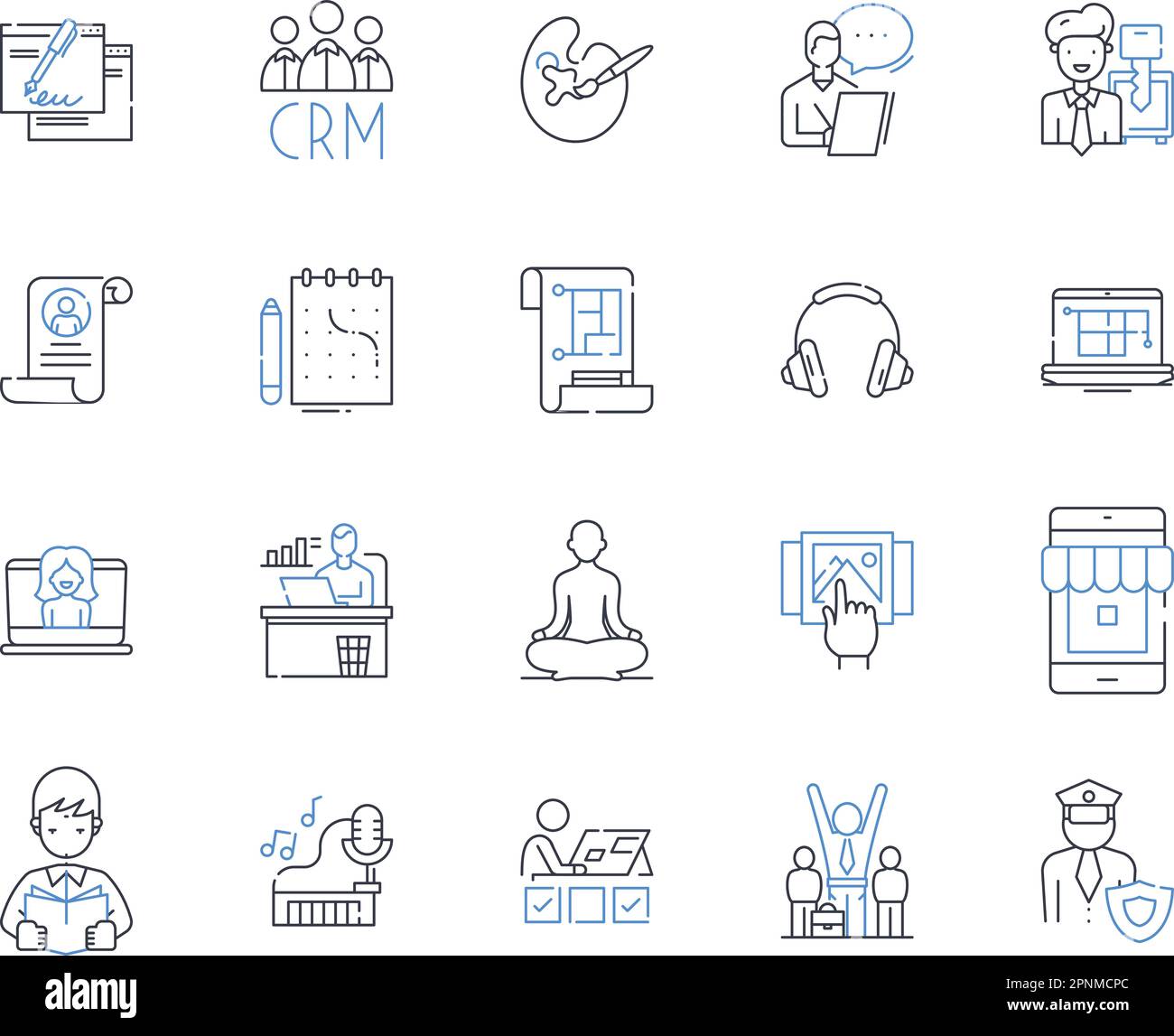 Mobile App Developer line icons collection. Application, Development, Design, Innovation, Coding, Integration, Optimization vector and linear Stock Vector