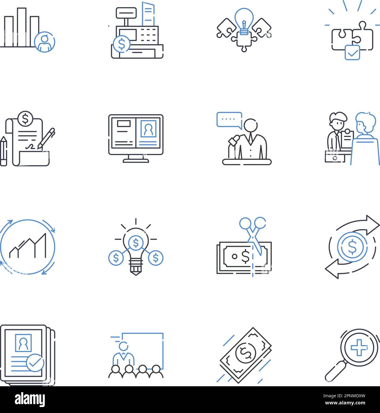 Sales assessment line icons collection. Salesmanship, Evaluation, Performance, Competency, Proficiency, Target, Success vector and linear illustration Stock Vector