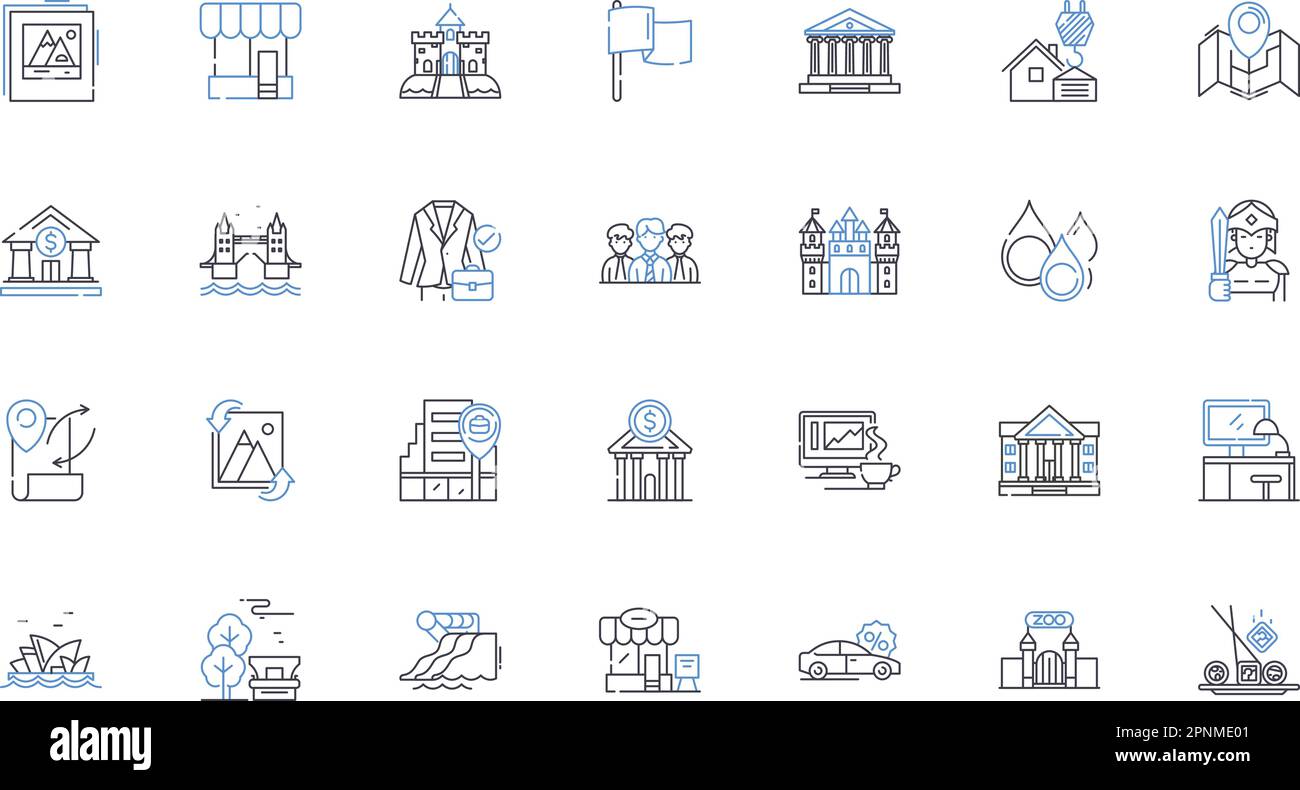 Commercial z line icons collection. Retail, Property, Office, Lease, Business, Investment, Warehouse vector and linear illustration. Plaza,Complex Stock Vector