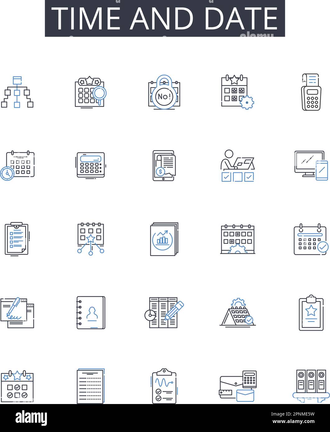 Time and date line icons collection Duration Length Interval Period Time and date line icons collection Duration Length Interval Period