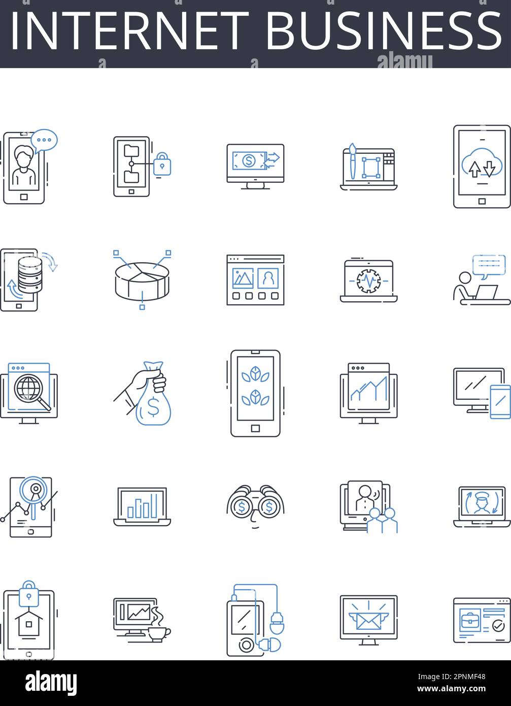 Internet business line icons collection. Development, Upgrades ...