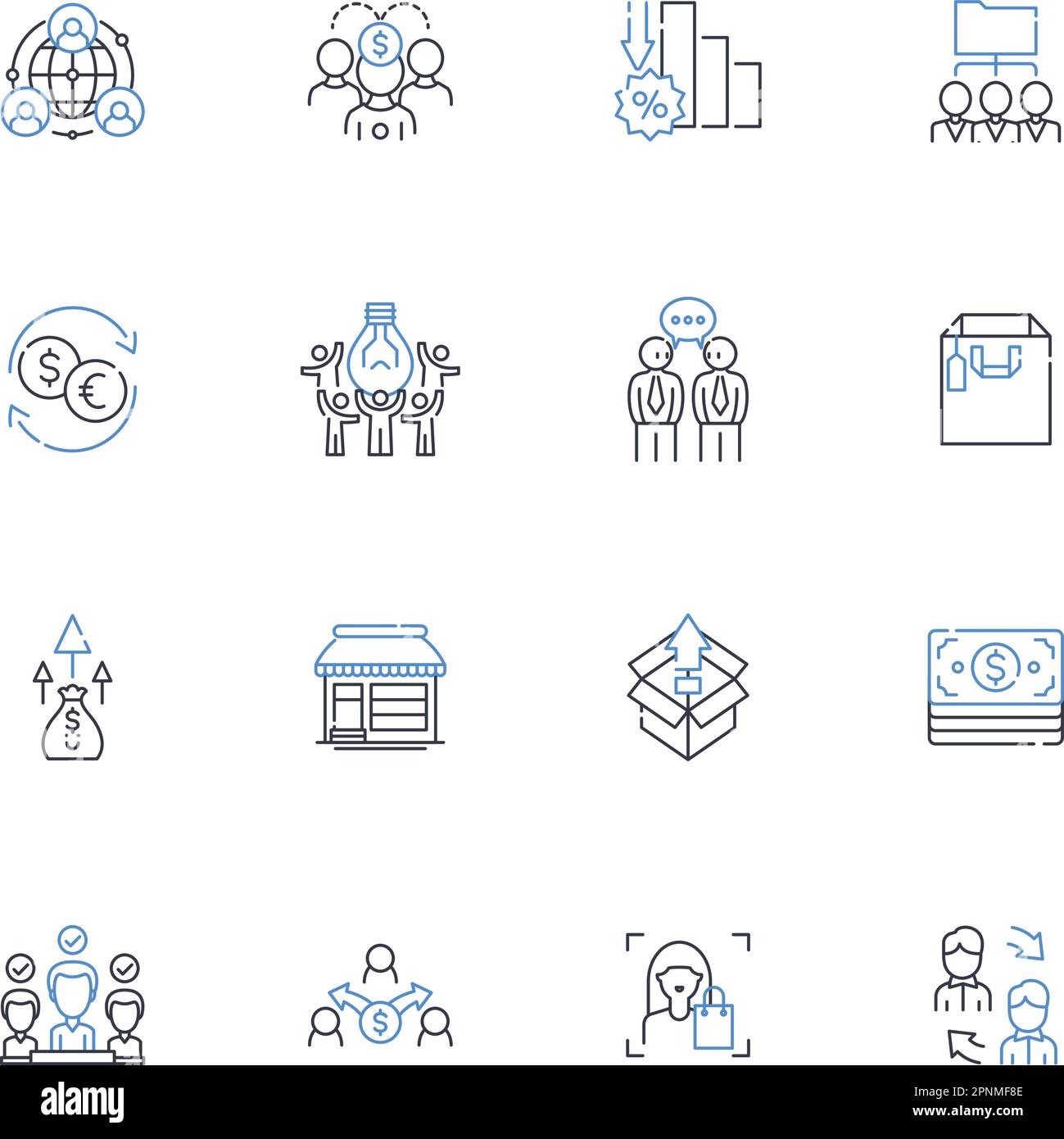Product marketing line icons collection. Segmentation, Positioning, Promotion, Branding, Advertising, Market research, Niche vector and linear Stock Vector