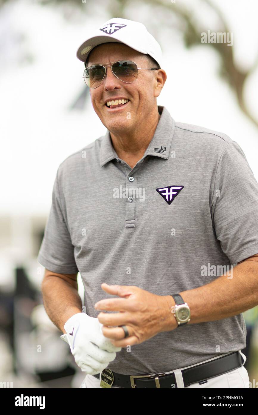 Captain Phil Mickelson of HyFlyers GC smiles before the pro-am ahead of LIV Golf Adelaide at the Grange Golf Club on Thursday, Apr