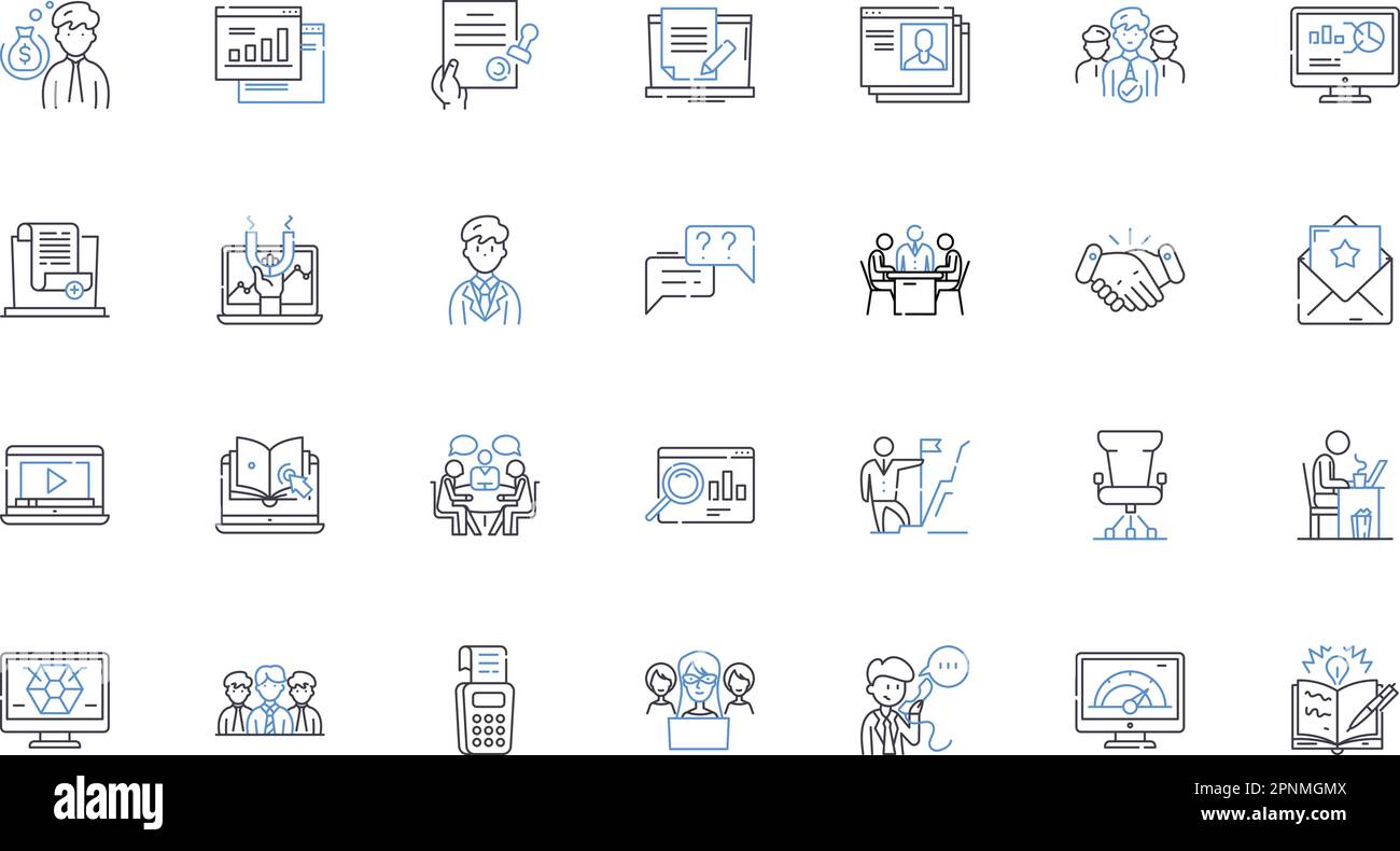 Web-based workforce line icons collection. Telecommuting, Remote, Freelancing, Outsourcing, Collaboration, Virtual, Digital vector and linear Stock Vector