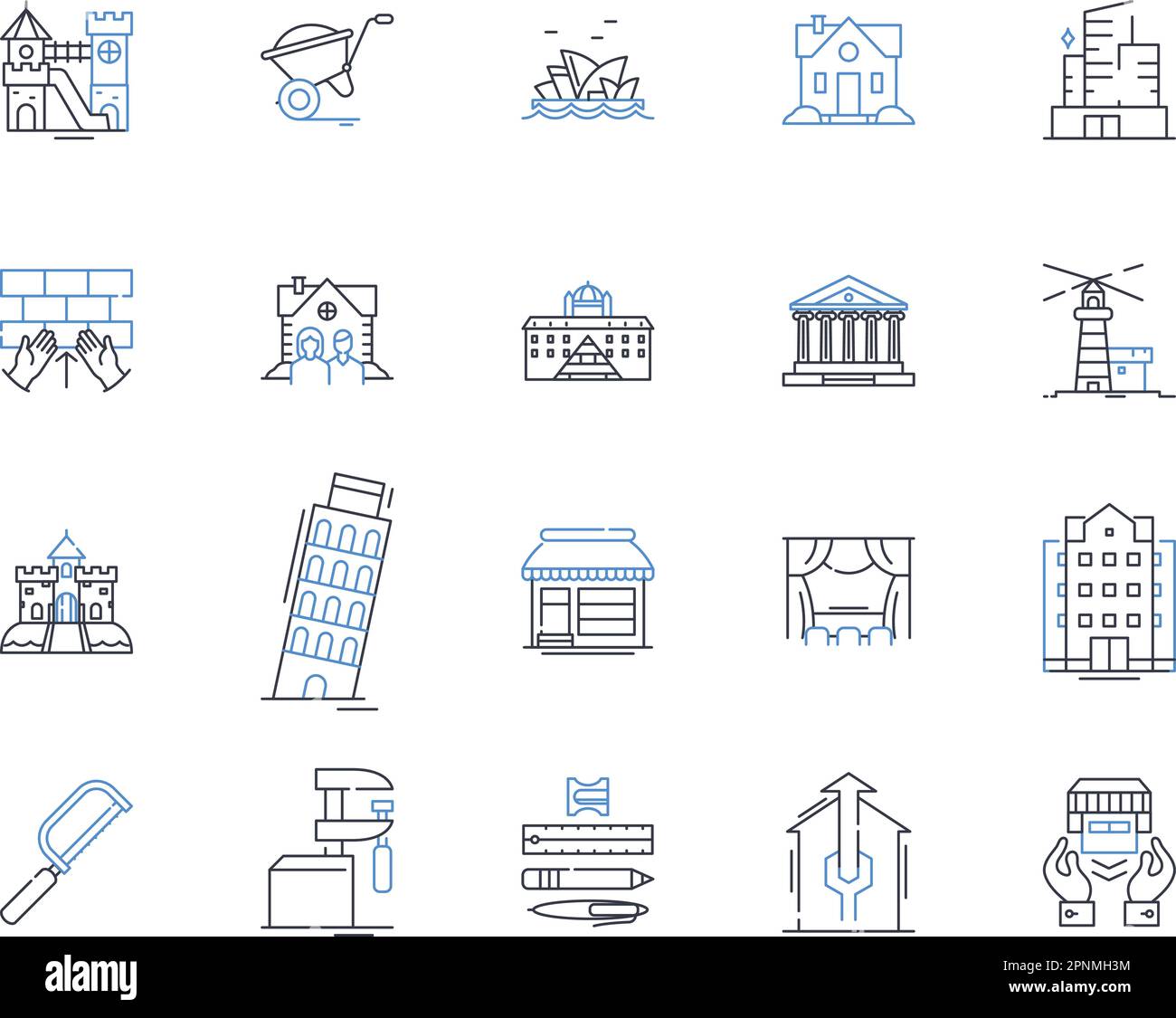 Cottages line icons collection. Cozy, Rustic, Idyllic, Quaint, Secluded, Authentic, Nostalgic vector and linear illustration. Charming,Picturesque Stock Vector