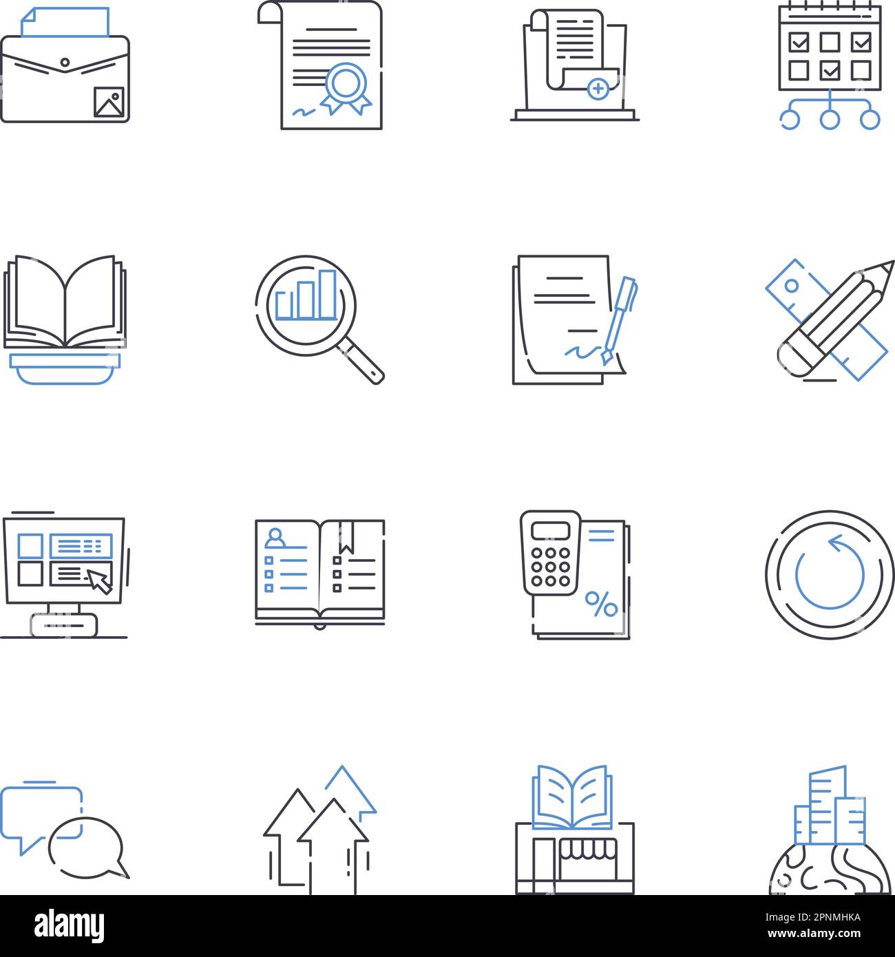 Office materials line icons collection. Statiry, Folders, Pens, Pencils
