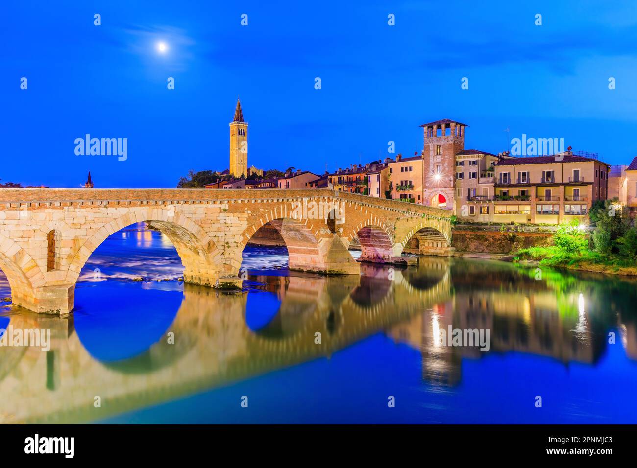 Verona, Italy. The Roman Ponte Pietra in Verona. Stock Photo