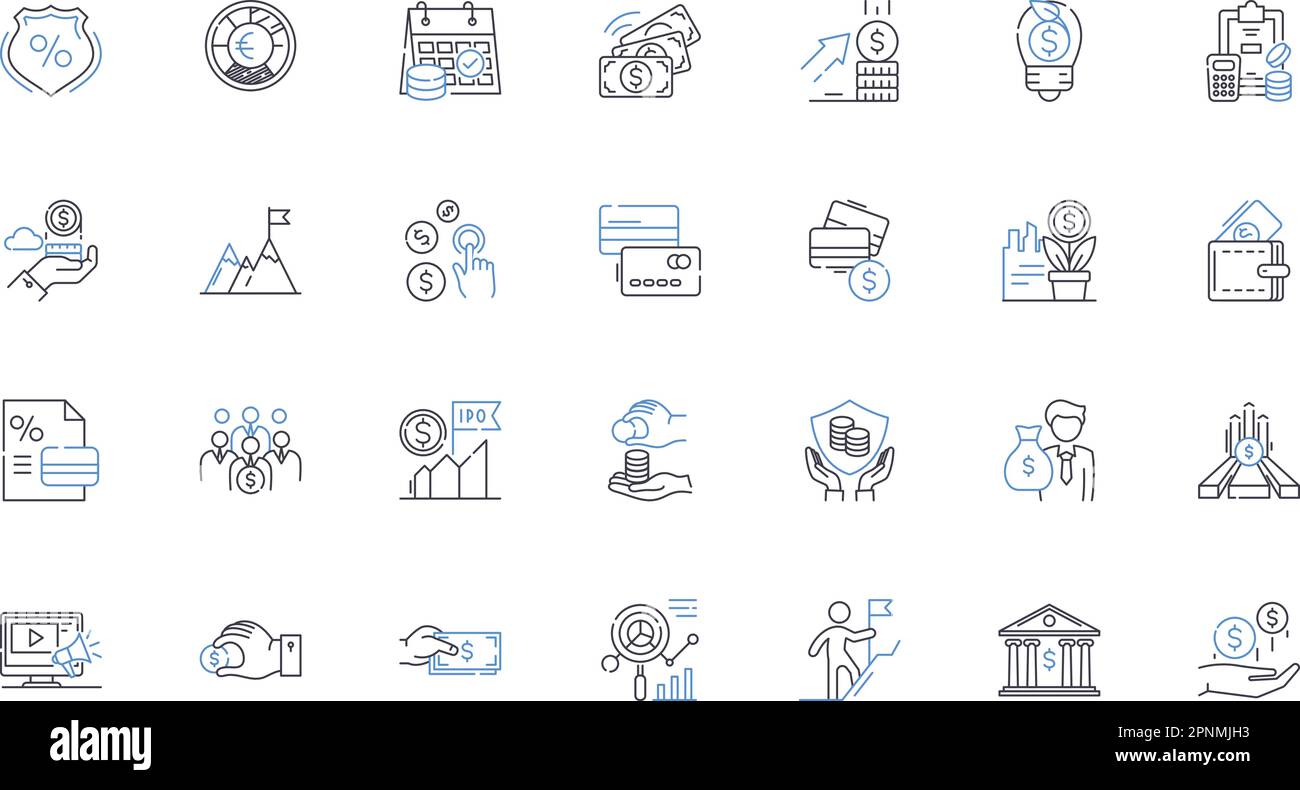 Stock trade line icons collection. Stocks, Trading, Market, Investment, Brokerage, Portfolio, Securities vector and linear illustration. Buy,Sell Stock Vector